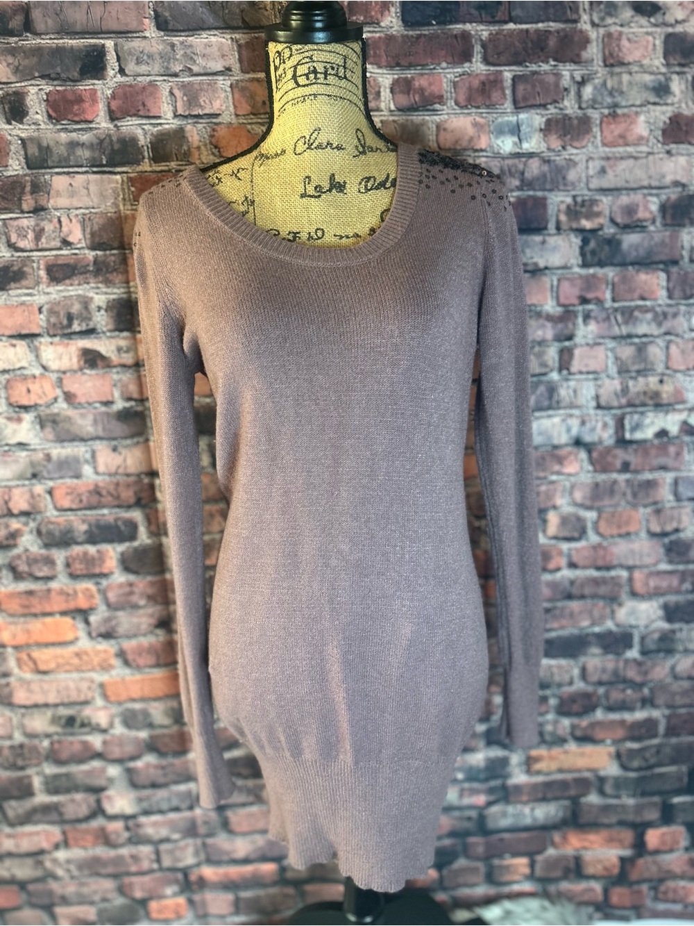 Studio Y Mauve Long Sleeve Knit Dress with Shoulder Studs
